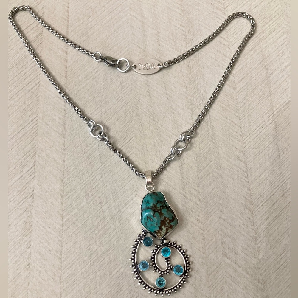 925 Sterling silver overlay natural blue turquoise spiral design necklace - Picture 10 of 10